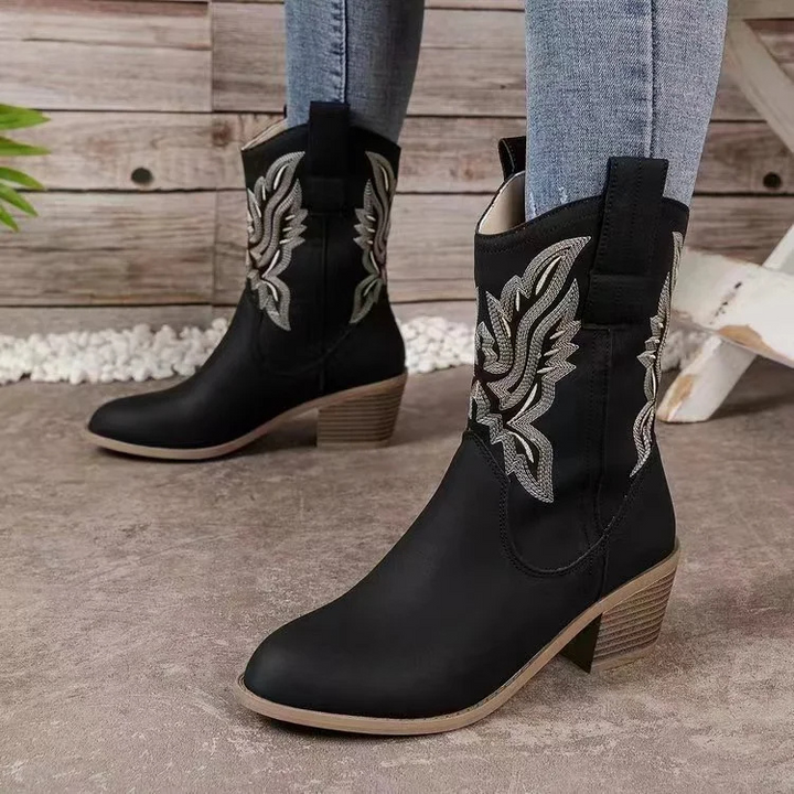 Premium veganske læder western cowboystøvler