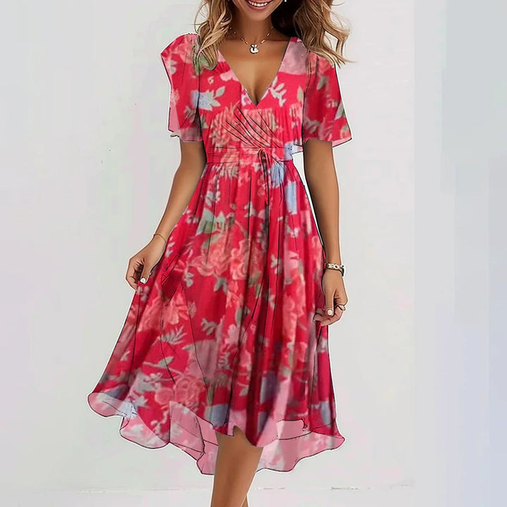 Printed Elegant Slightly Mature V-Neck Dress For Women