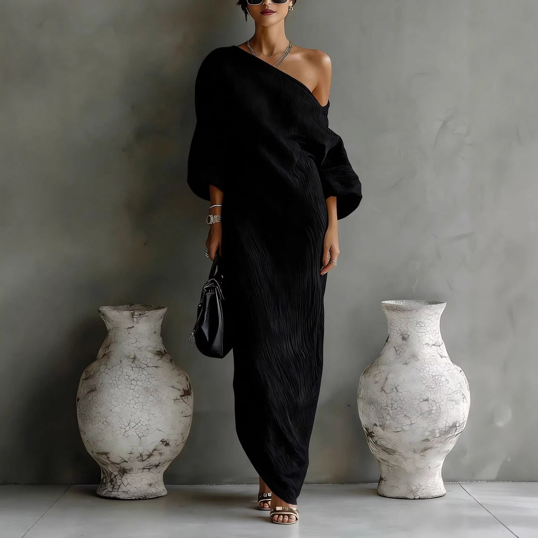 Irregular Off-shoulder Long Dress Fashion Elegant Long-sleeved Dresses Women's Beach Vacation Clothing