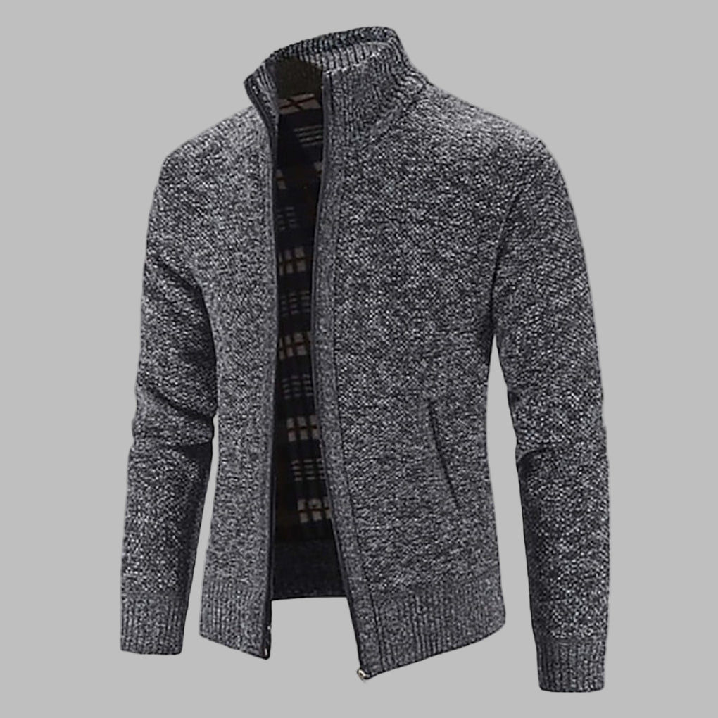 Stilfuld strikket sweater med lynlås til mænd