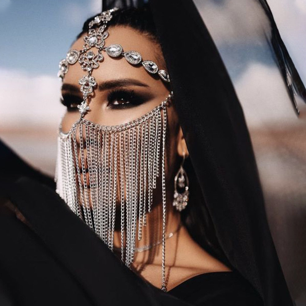 Glitrende slørmaske | Maskerade-ansigtssmykke
