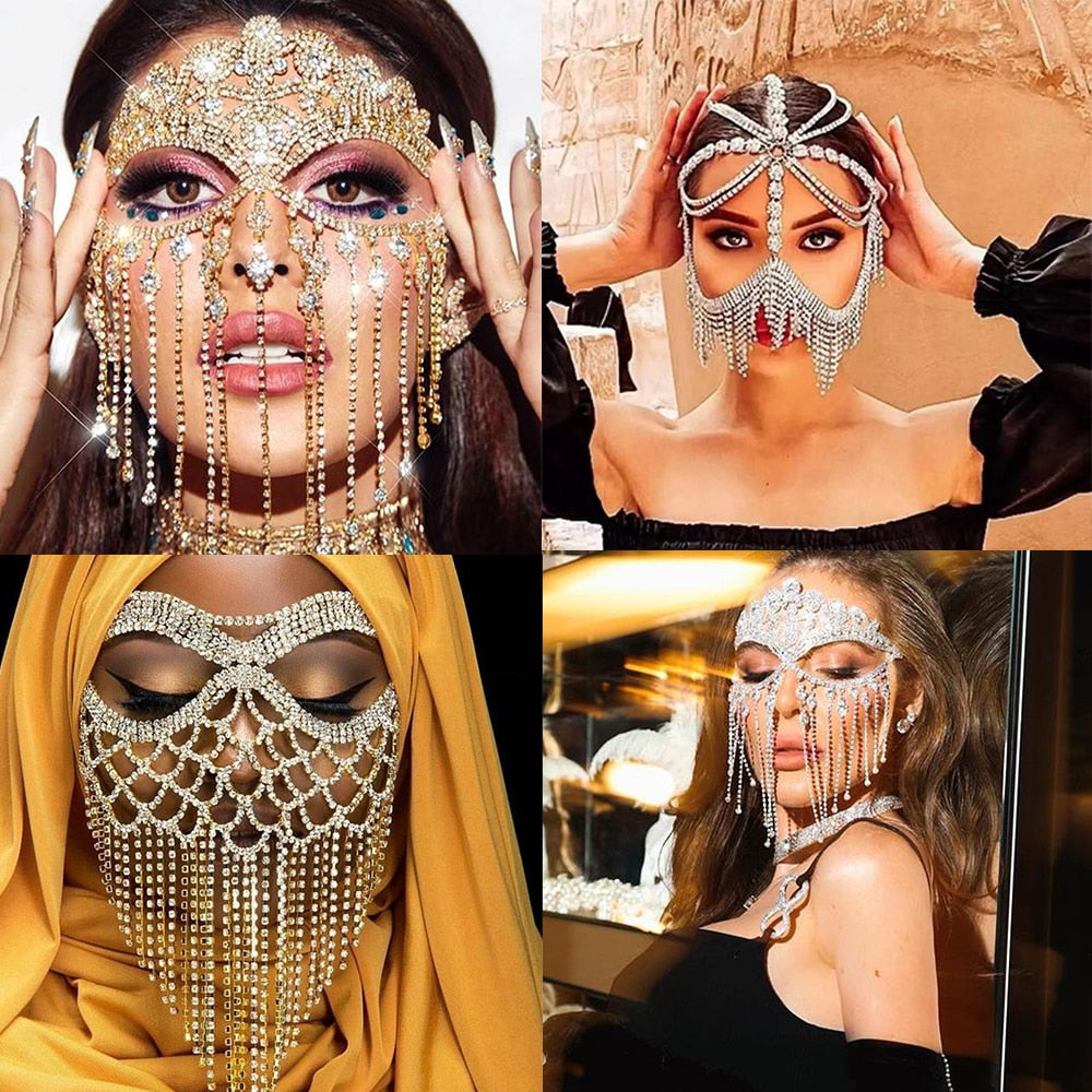 Glitrende slørmaske | Maskerade-ansigtssmykke