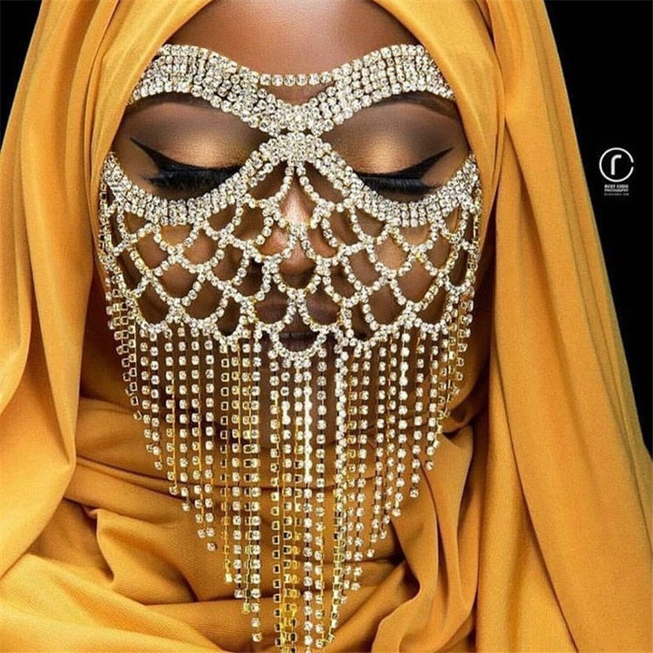 Glitrende slørmaske | Maskerade-ansigtssmykke
