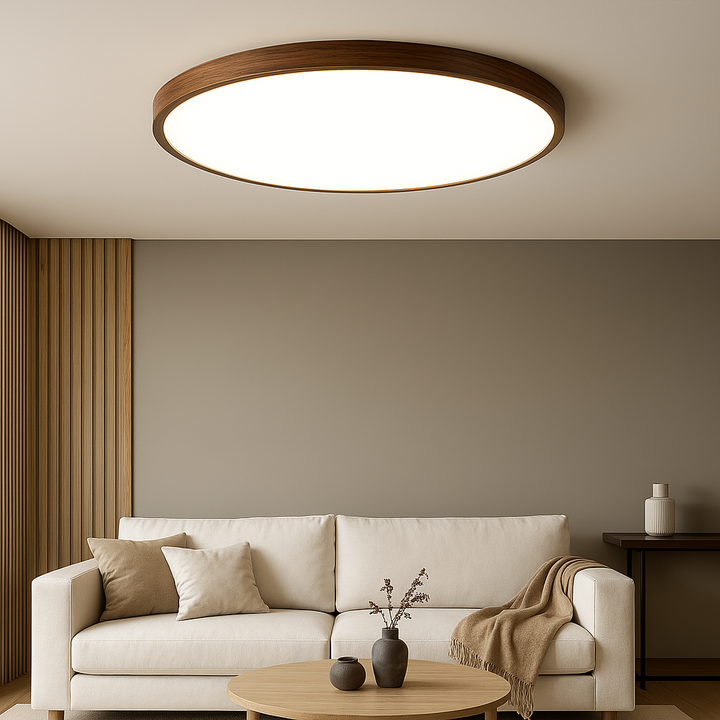 Loftlampe i mørkt træ