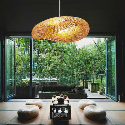 Håndflettet bambuslampe i boho-stil