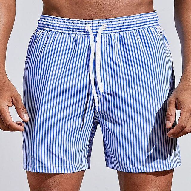 Stribede badeshorts til mænd med snøre i taljen
