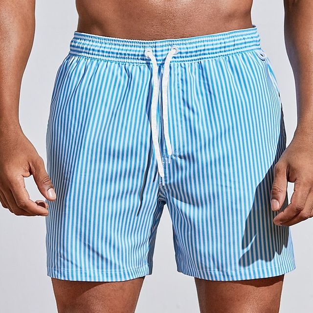 Stribede badeshorts til mænd med snøre i taljen