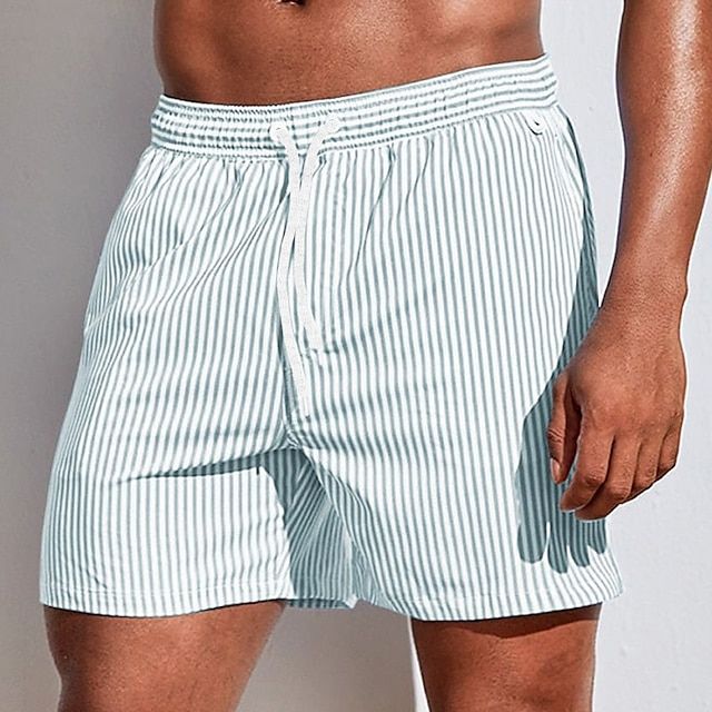 Stribede badeshorts til mænd med snøre i taljen