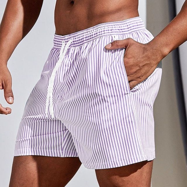 Stribede badeshorts til mænd med snøre i taljen