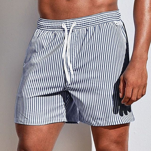Stribede badeshorts til mænd med snøre i taljen