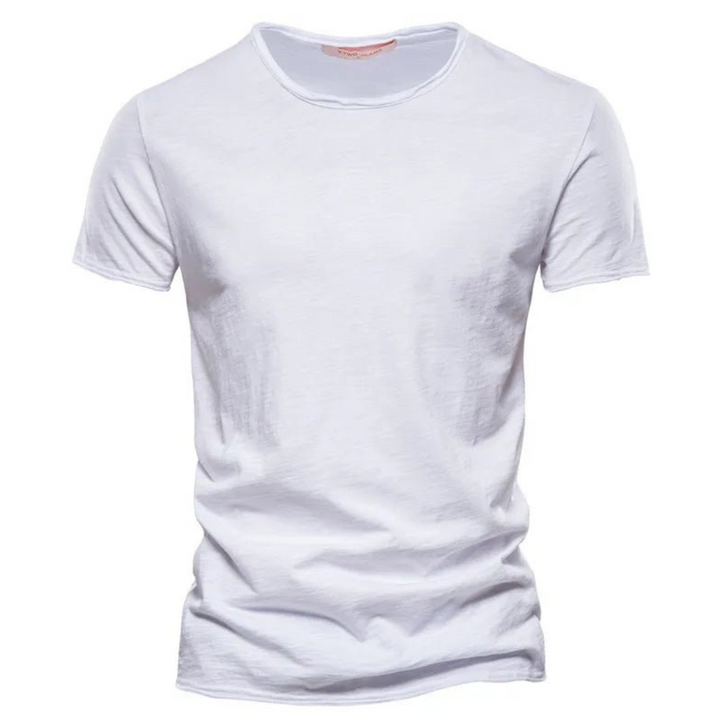 T-shirt til mænd med rund hals og slub-garnstruktur