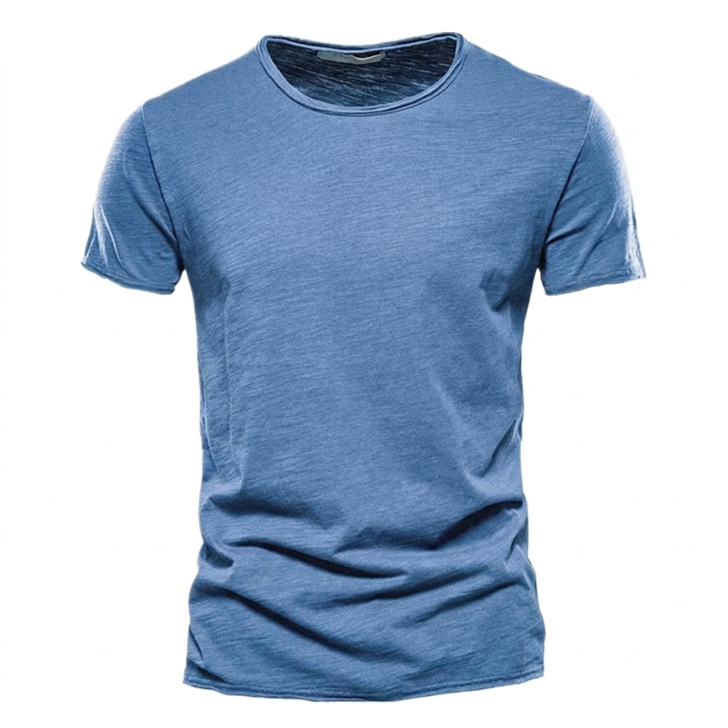 T-shirt til mænd med rund hals og slub-garnstruktur
