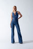 Rygløs denim-jumpsuit til kvinder med hjerteudskæring – Sakura