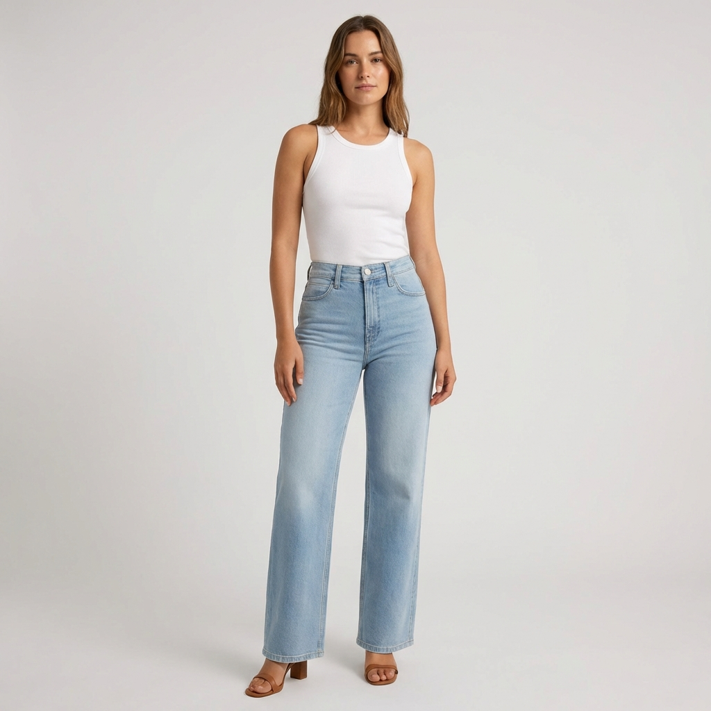 Kvinders Højtaljede Straight Leg Jeans – Casual Cropped Style