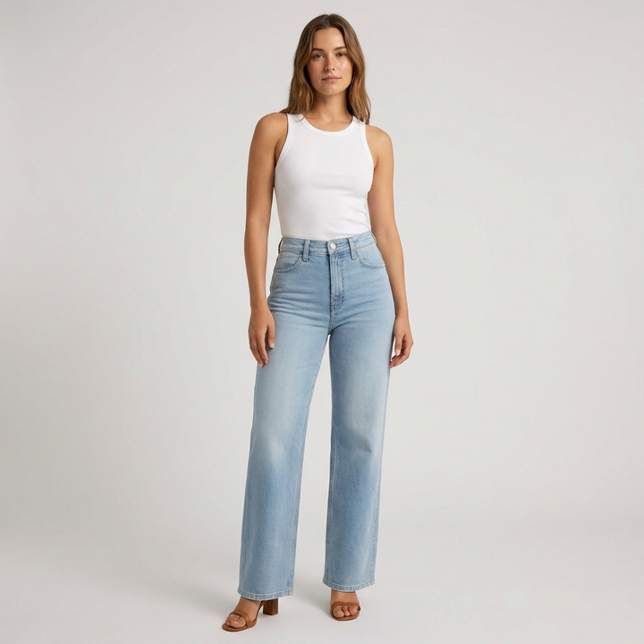 Kvinders Højtaljede Straight Leg Jeans – Casual Cropped Style