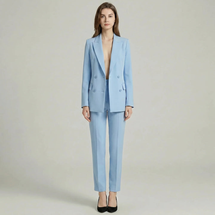 Sæt med elegant blazer og højtaljede bukser til damer