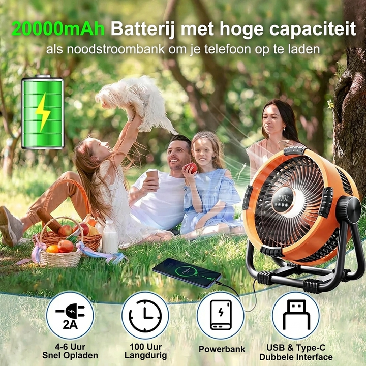 Campingventilator med 20.000 mAh batteri
