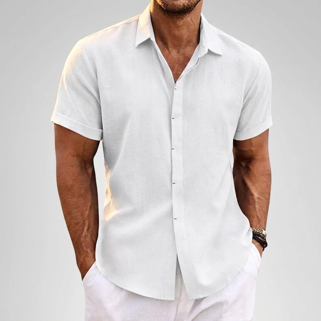 Mænds Solid Farve Loose Fit Linned Blend Kortærmet T-Shirt