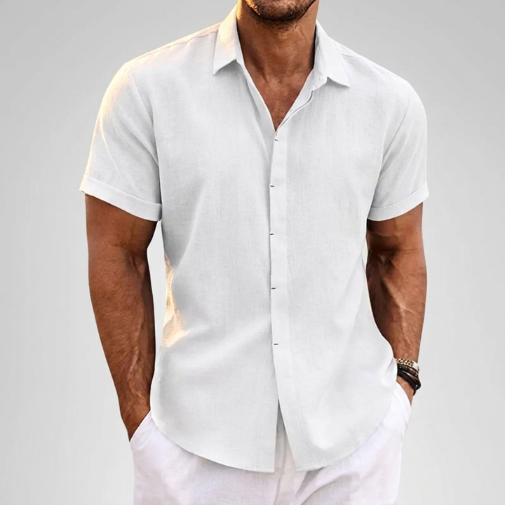 Mænds Solid Farve Loose Fit Linned Blend Kortærmet T-Shirt