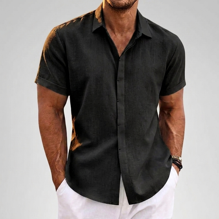 Mænds Solid Farve Loose Fit Linned Blend Kortærmet T-Shirt