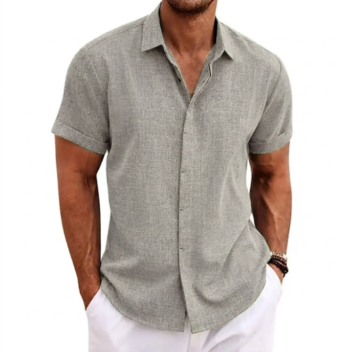 Mænds Solid Farve Loose Fit Linned Blend Kortærmet T-Shirt