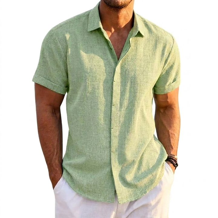 Mænds Solid Farve Loose Fit Linned Blend Kortærmet T-Shirt