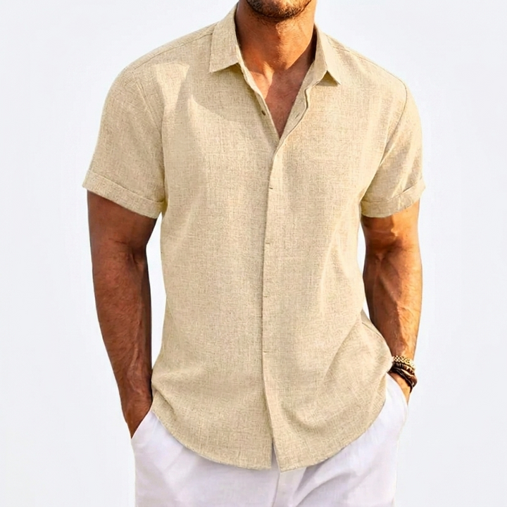 Mænds Solid Farve Loose Fit Linned Blend Kortærmet T-Shirt