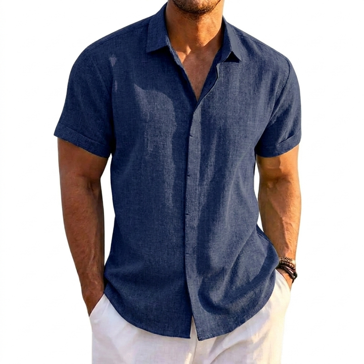 Mænds Solid Farve Loose Fit Linned Blend Kortærmet T-Shirt