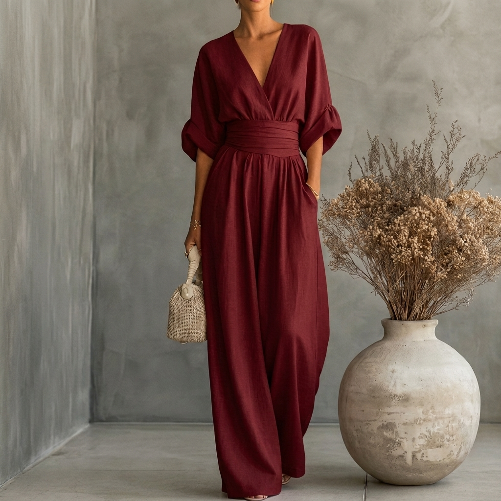 Figursmigrende jumpsuit med V-udskæring