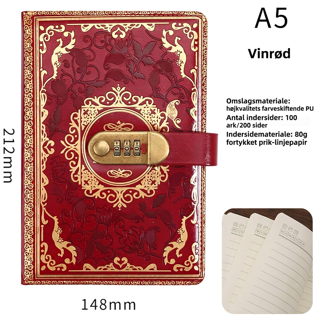 A5 Låselig Adgangskode Dagbog Notatbog