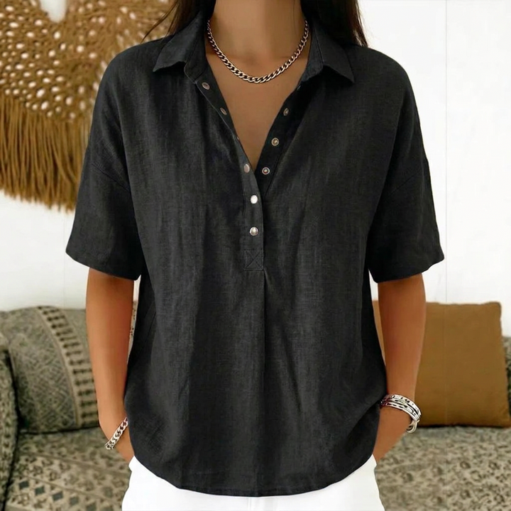 Dame Sommer Kortærmet Knap Pullover Top