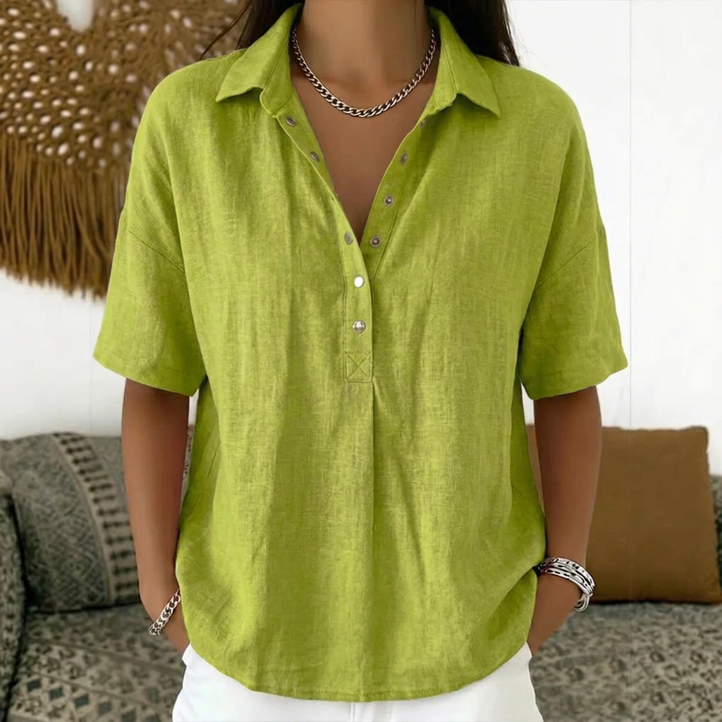 Dame Sommer Kortærmet Knap Pullover Top