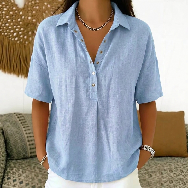 Dame Sommer Kortærmet Knap Pullover Top