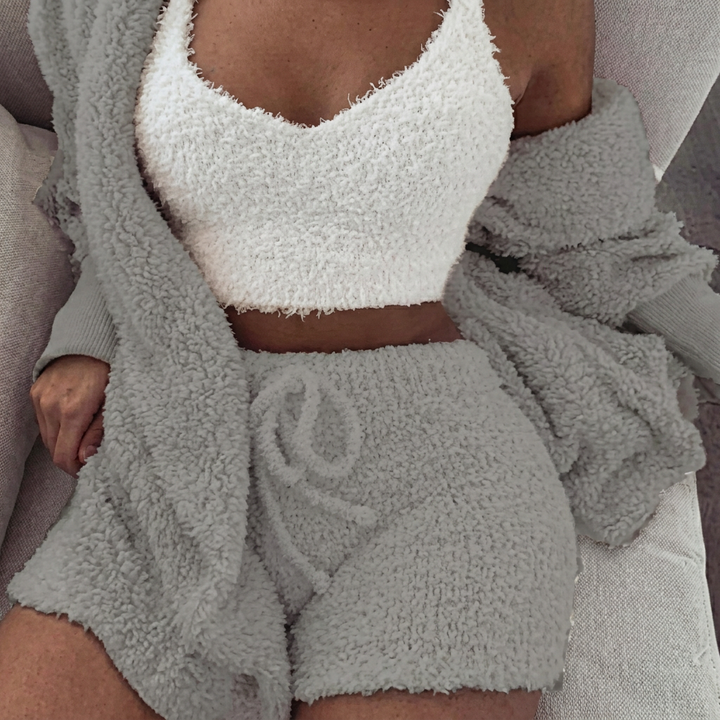 Kvinders 3-dels Nattøjssæt med Crop Top og Shorts