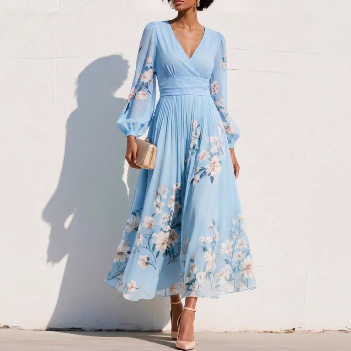 Kvinders Forår Chiffon Pleated Langærmet Kjole