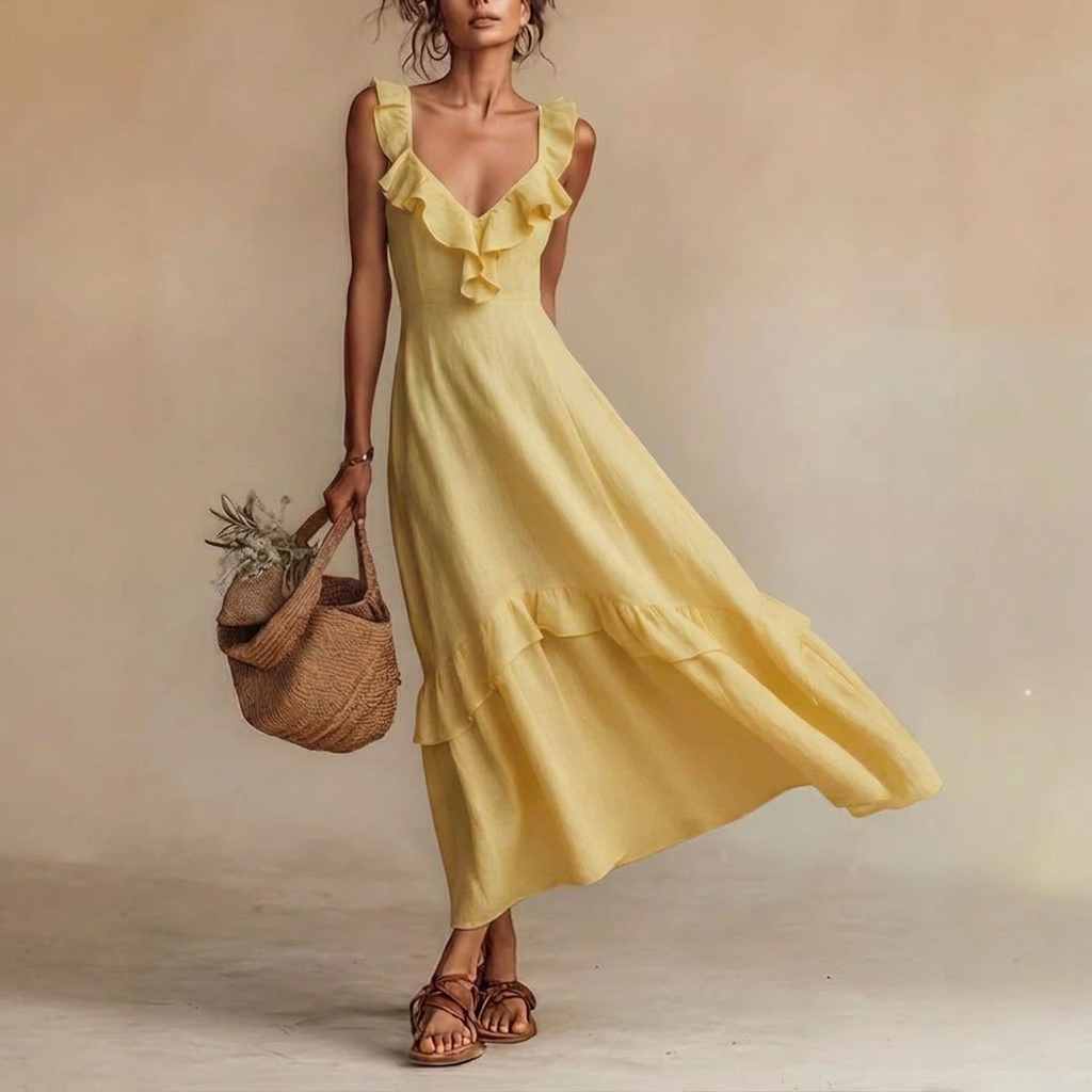 Kvindernes Ruffled Flutter Sleeve Sommerkjole