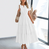 Kvinders Pleated Puff Sleeve Maxi Kjole