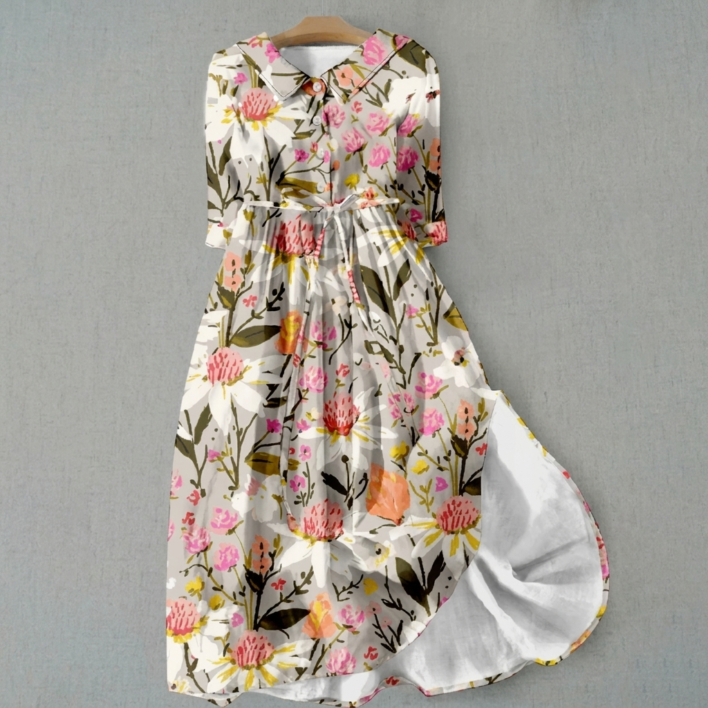 Blomster Bohemsk Maxi Skjorte Kjole