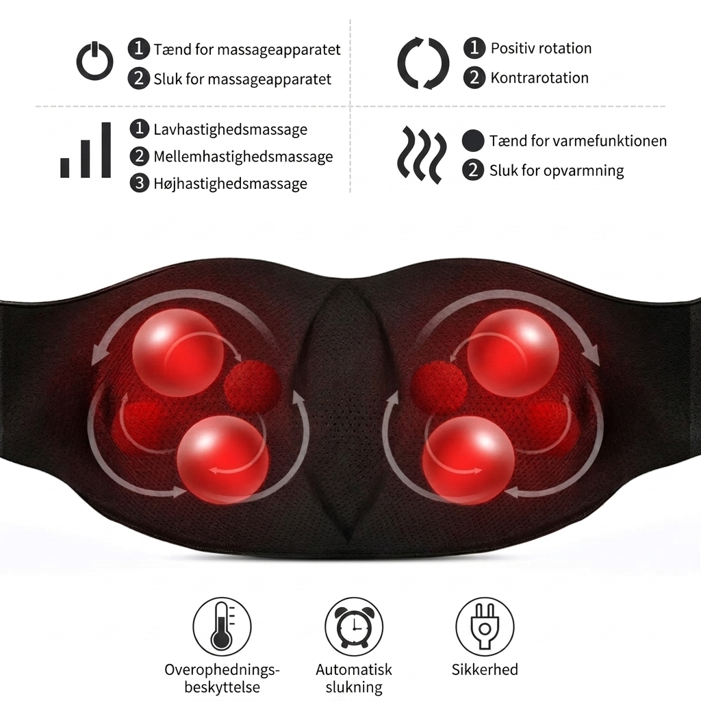 Elektrisk Shiatsu Nakke- og Skuldermassager med Varme