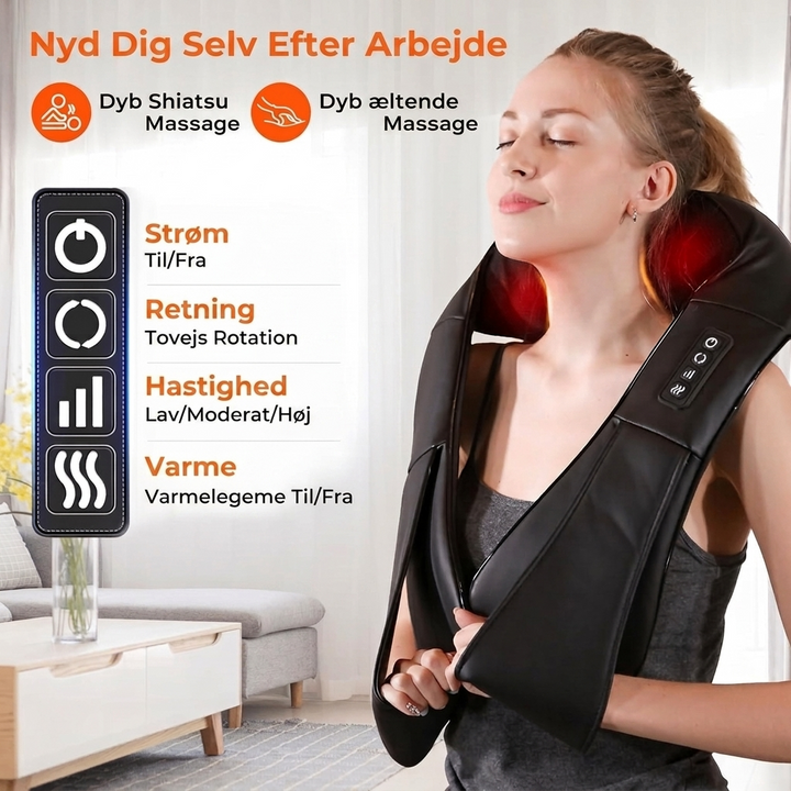 Elektrisk Shiatsu Nakke- og Skuldermassager med Varme