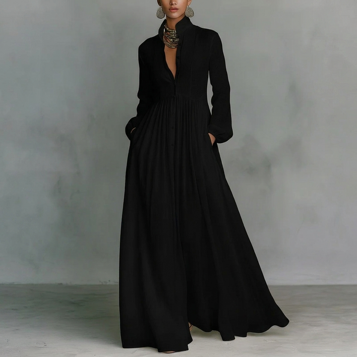 Kvinders Stand Krave Knap-Ned Pleated Maxi Kjole