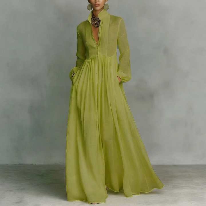 Kvinders Stand Krave Knap-Ned Pleated Maxi Kjole