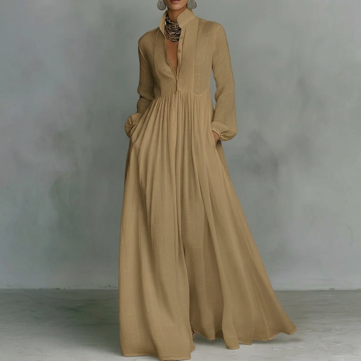 Kvinders Stand Krave Knap-Ned Pleated Maxi Kjole