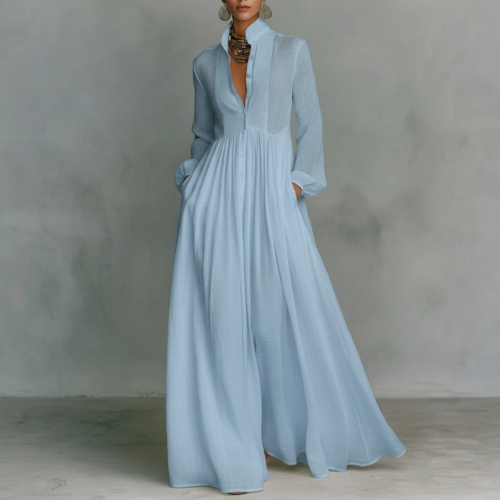 Kvinders Stand Krave Knap-Ned Pleated Maxi Kjole