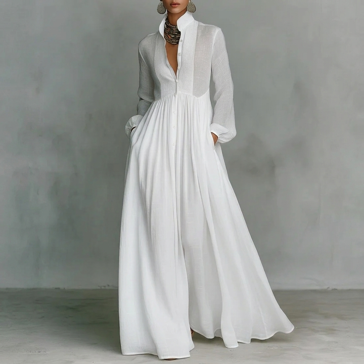 Kvinders Stand Krave Knap-Ned Pleated Maxi Kjole