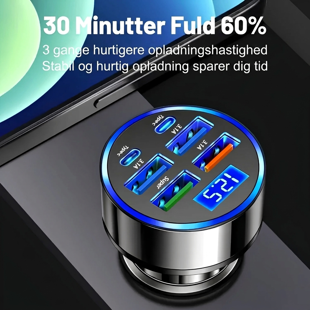 100W Hurtig Portabel Bil Oplader - Dual USB