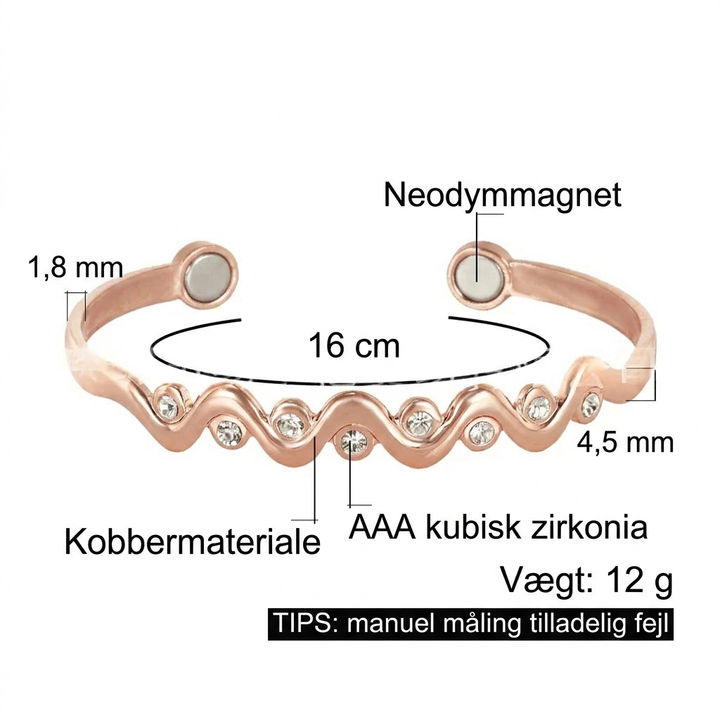 Ren Rød Kobber Bølgeformet Zircon Magnetisk Cuff Armbånd