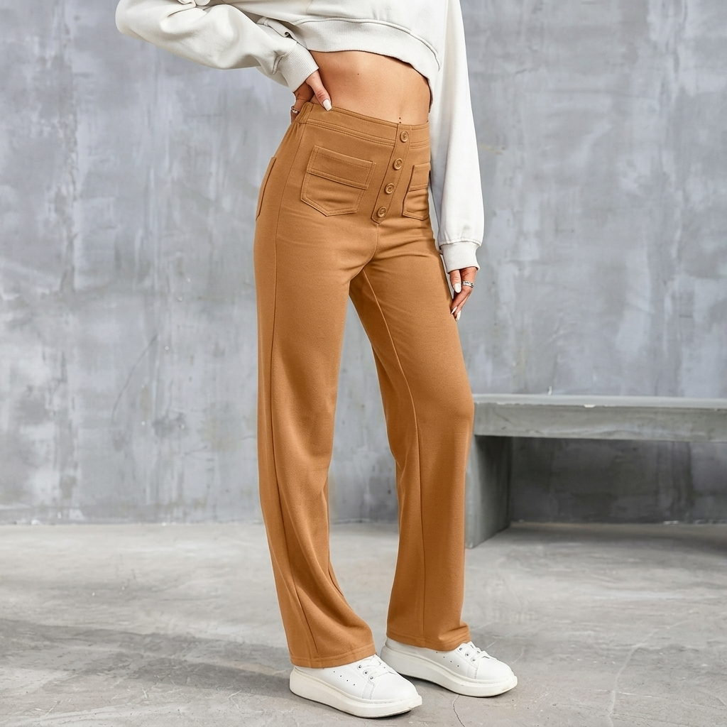 Afslappede bukser med høj talje og lige ben til kvinder