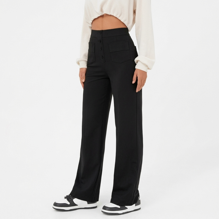Afslappede bukser med høj talje og lige ben til kvinder