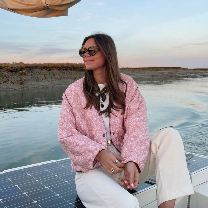 Heaven - Sød Pink Print Bomuldsjakke til Kvinder